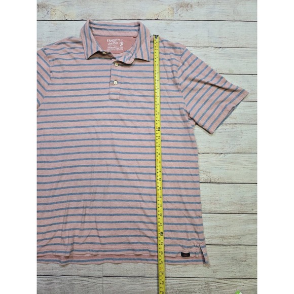 Faherty Shirt Men's Large Pink Blue‎ Isle Polo Short Sleeve Cotton Striped - Picture 3 of 8
